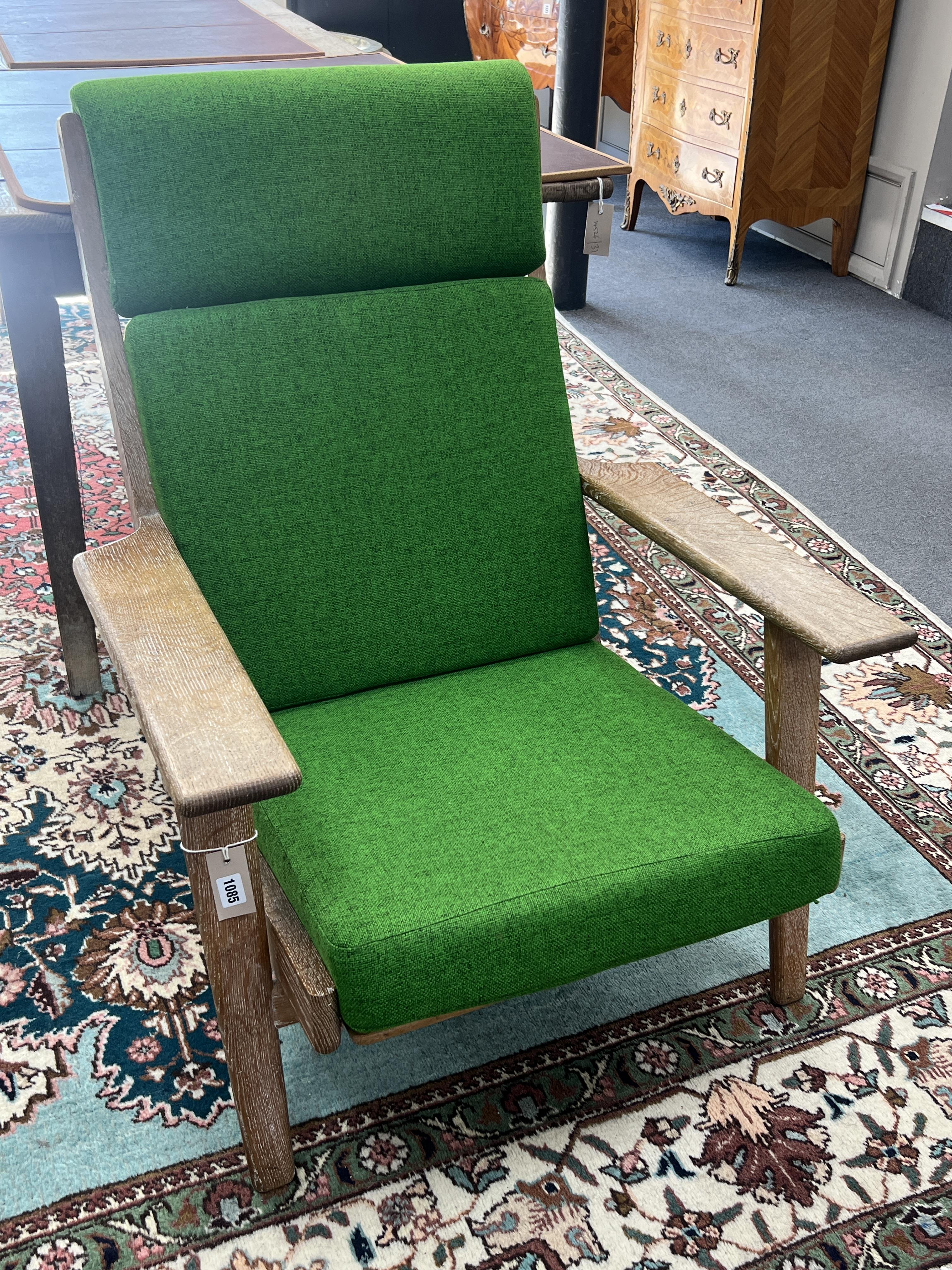 A Danish Hans Wagner design limed oak armchair, width 74cm, depth 80cm, height 92cm